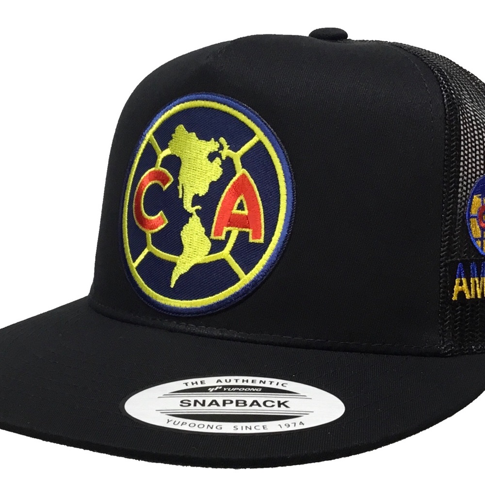 Las Aguilas del America soccer 2 logos Mexico hat black mesh SnapBack